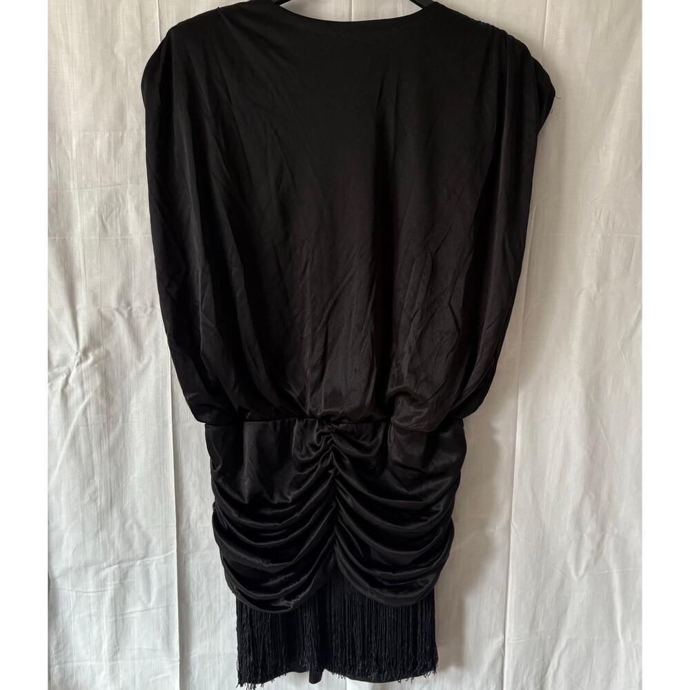 Vintage Expose California Disco Fringe Cocktail Dress Black V-Neck Size 10 - Picture 3 of 6